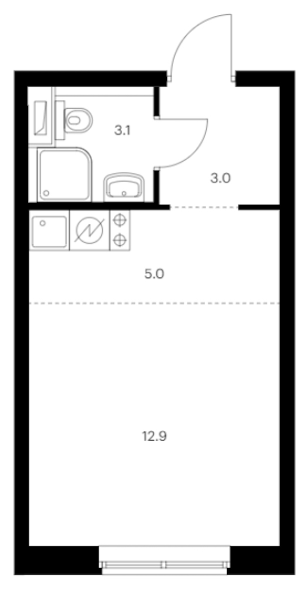 Квартира студия 24 м², 7/12 эт., ЖК «Шкиперский 19»